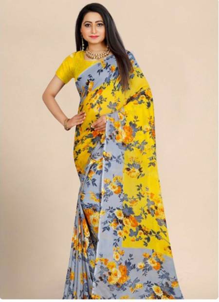 Yellow Colour New Latest Designer Regular Wear Renial Saree Collection 1008